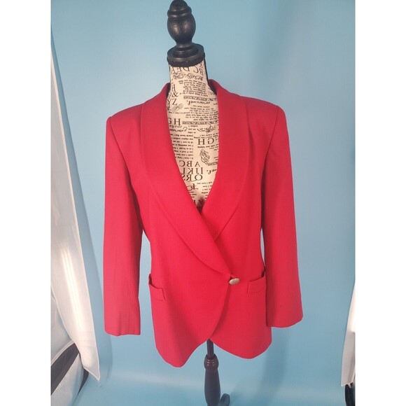 Saville Woolmark Jacket Blazer Red Sz 8 Vintage Lined Single Button Shoulder Pad - Picture 16 of 16